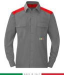 Two-tone multi-pro shirt, snap button closure, two chest pockets, coloured inserts on shoulders and inside collar, certified EN 1149-5, EN 13034, UNI EN ISO 14116:2008, color grey /red RU801APLT54.GRR